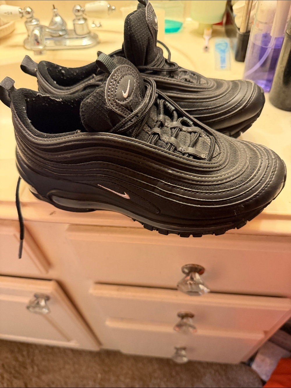 Nike Air Mac 97 Black and Pewter Sneakers with Small White Swoosh Accent